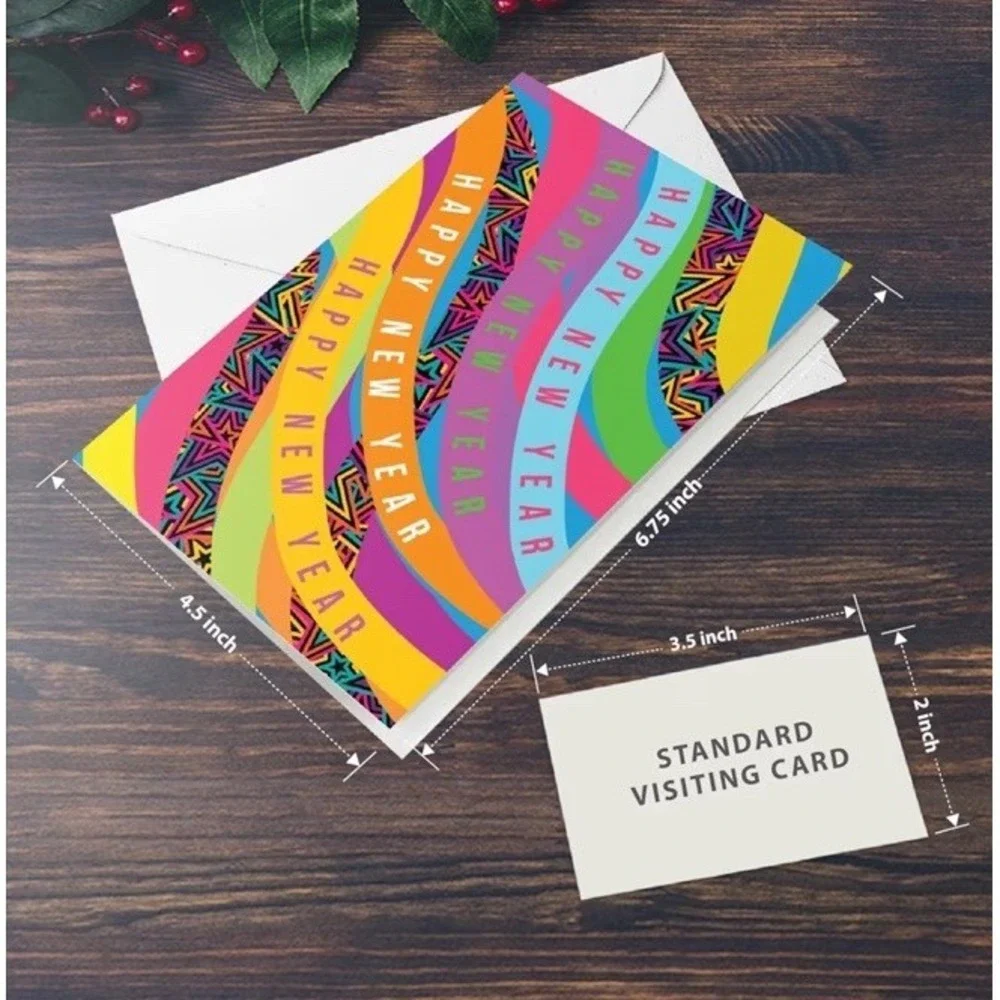 Happy New Year Cards Boxed Set 16 with Envelopes, Gold Seal Stickers 6.75